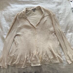 Investments Beige Pleated Button-Down Shirt